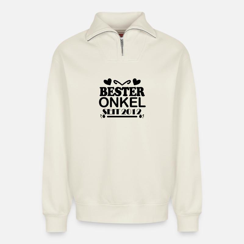 Bester Onkel seit 2012 - Relaxed Unisex Organic Half Zip Sweatshirt – von SPREAD - Naturweiß
