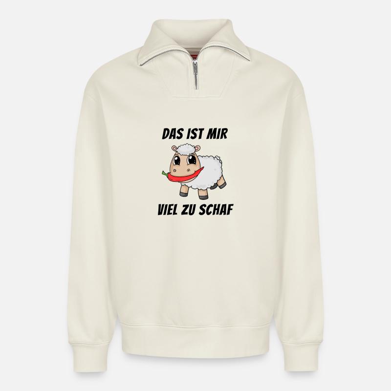 Scharf Schaf Lustig - Relaxed Unisex Organic Half Zip Sweatshirt – von SPREAD - Naturweiß