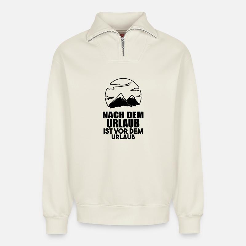 Urlaub - Relaxed Unisex Organic Half Zip Sweatshirt – von SPREAD - Naturweiß