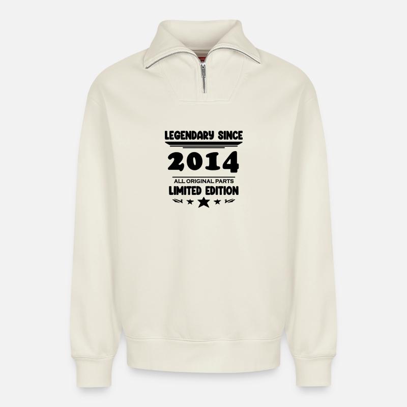 2014 - Year 2014 - Year 2014 - Relaxed Unisex Organic Half Zip Sweatshirt – by SPREAD - off white