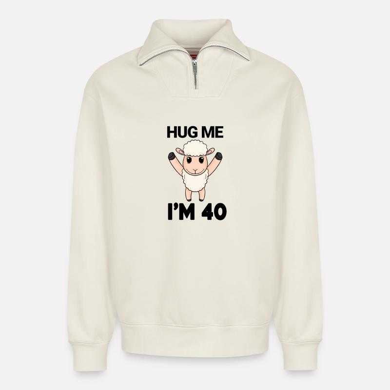 40 birthday - 40 years - hug - Relaxed Unisex Organic Half Zip Sweatshirt – by SPREAD - off white