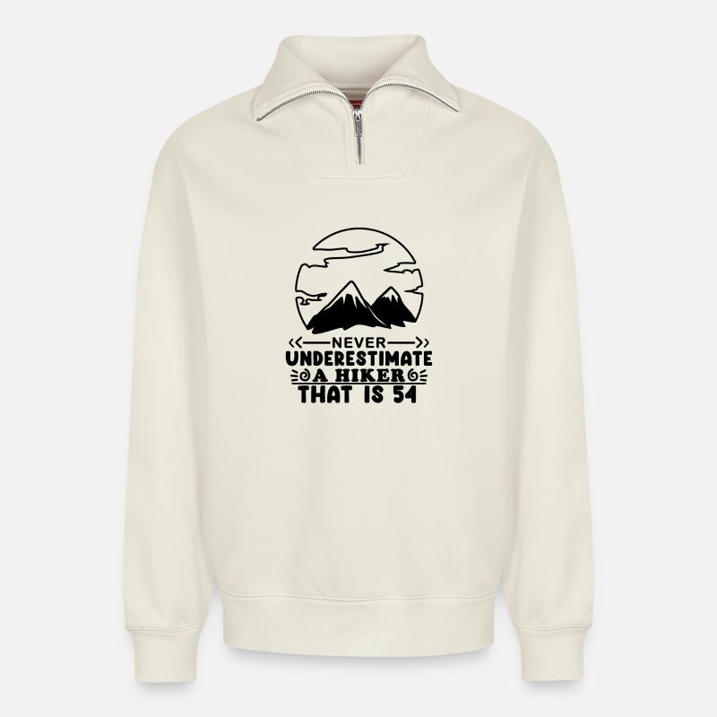 Mountain hiking 54th birthday - Relaxed Unisex Organic Half Zip Sweatshirt – by SPREAD - off white