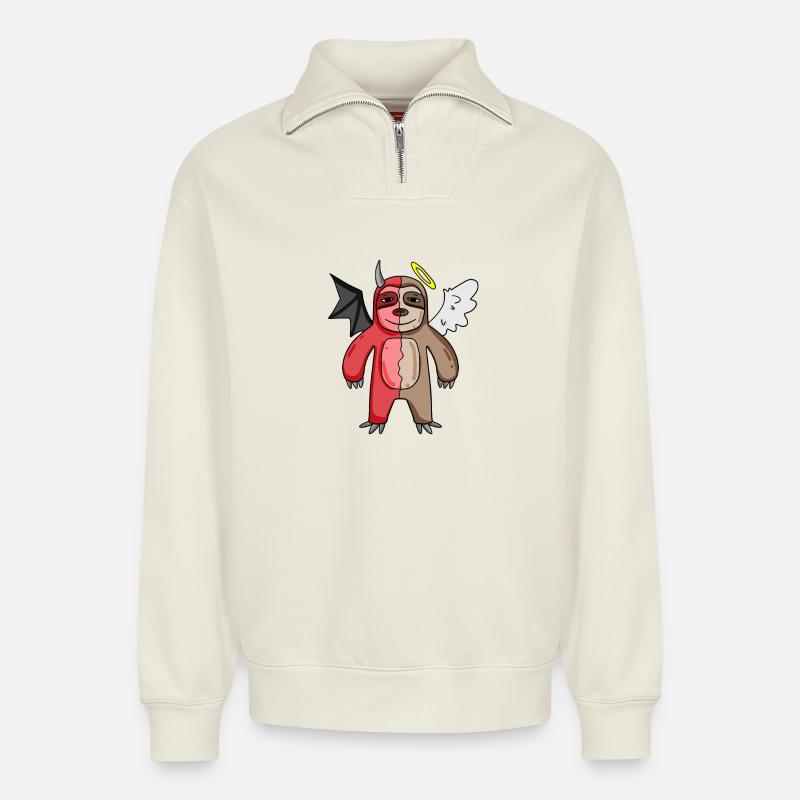 Faultier - Engel und Teufel - Relaxed Unisex Organic Half Zip Sweatshirt – von SPREAD - Naturweiß