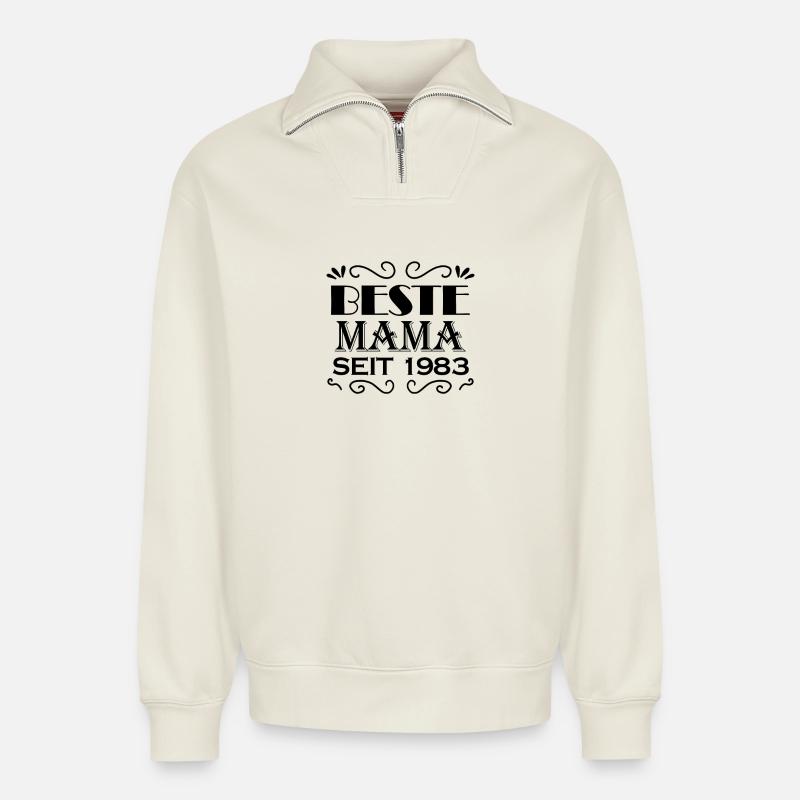 Beste Mama seit 1983 - Relaxed Unisex Organic Half Zip Sweatshirt – von SPREAD - Naturweiß