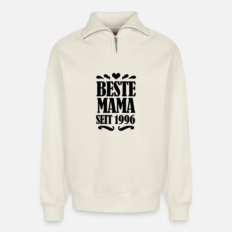 Beste Mama seit 1996 - Relaxed Unisex Organic Half Zip Sweatshirt – von SPREAD - Naturweiß