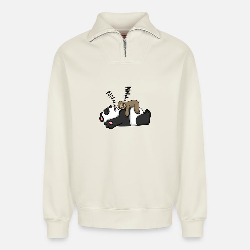 Faultier und Panda - Relaxed Unisex Organic Half Zip Sweatshirt – von SPREAD - Naturweiß