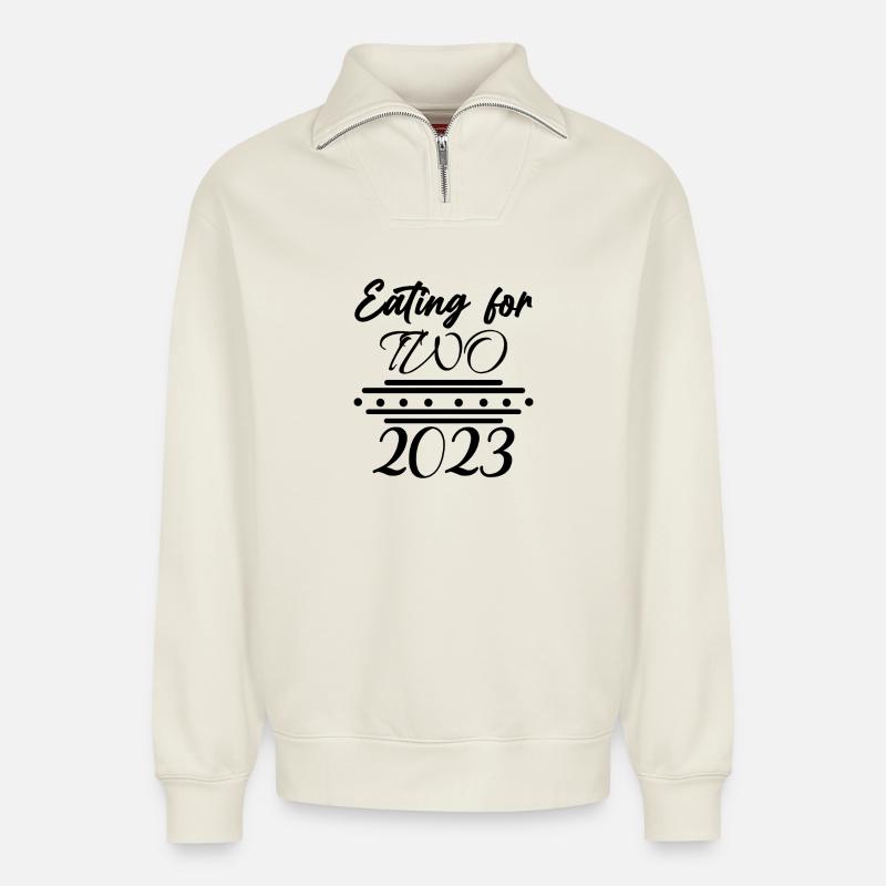 Zwillinge Schwanger Schwangerschaft Geburt - Relaxed Unisex Organic Half Zip Sweatshirt – von SPREAD - Naturweiß