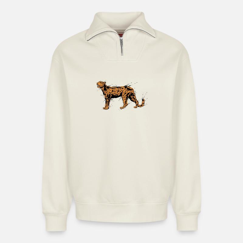 Gepard Leopard - Relaxed Unisex Organic Half Zip Sweatshirt – von SPREAD - Naturweiß