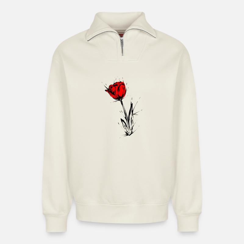 Tulpe - Relaxed Unisex Organic Half Zip Sweatshirt – von SPREAD - Naturweiß