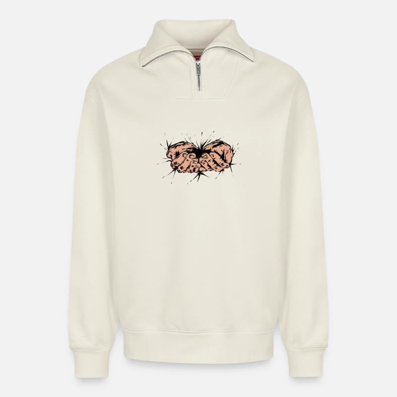 Poverty - Relaxed Unisex Organic Half Zip Sweatshirt – by SPREAD - off white