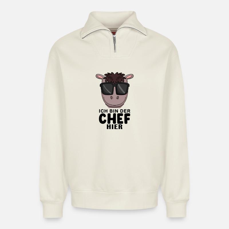 Cool Pferd Chef Spruch - Relaxed Unisex Organic Half Zip Sweatshirt – von SPREAD - Naturweiß