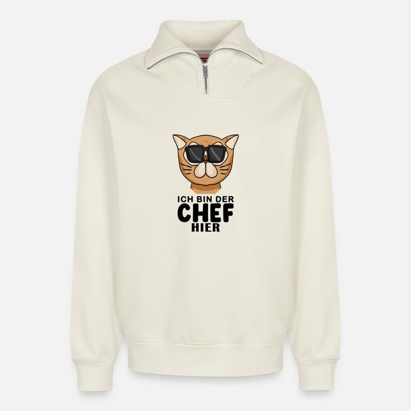 Cool Katze Perserkatze Chef Spruch - Relaxed Unisex Organic Half Zip Sweatshirt – von SPREAD - Naturweiß