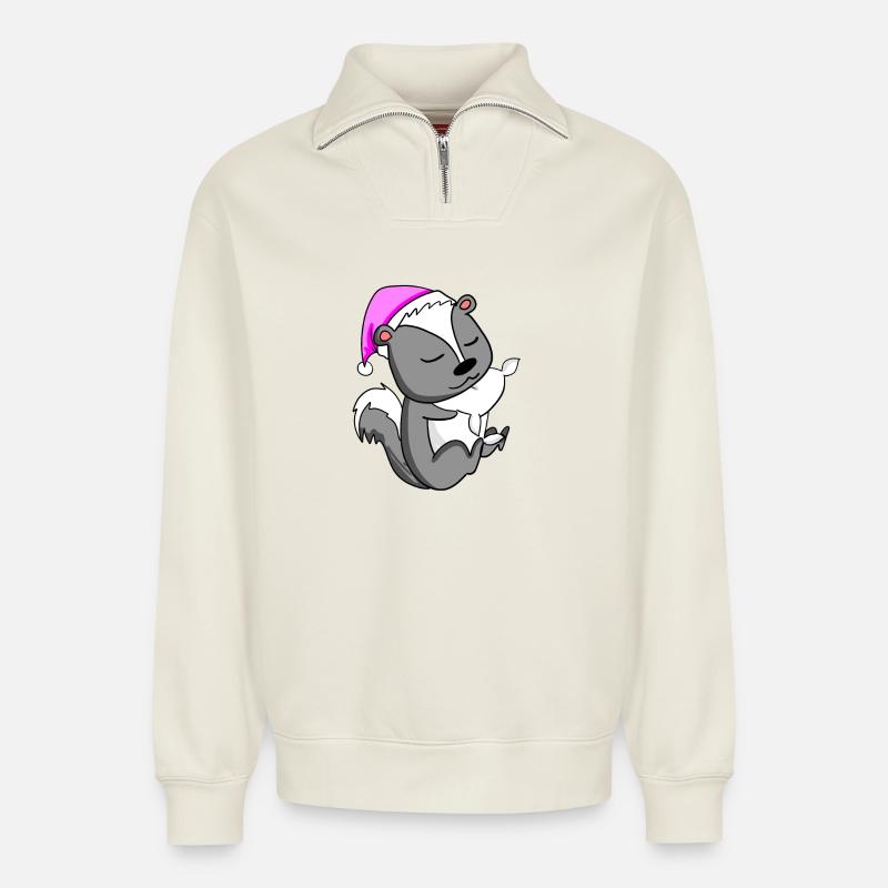 Mouffette - Sweat unisexe décontracté en coton biologique à demi-zip – de SPREAD - blanc cassé