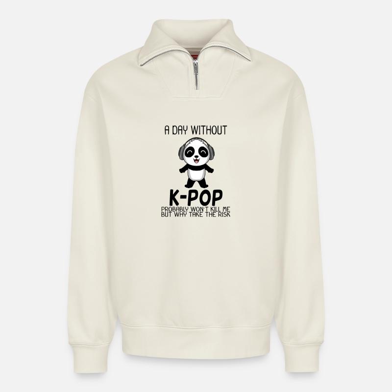 k Pop - Sweat unisexe décontracté en coton biologique à demi-zip – de SPREAD - blanc cassé