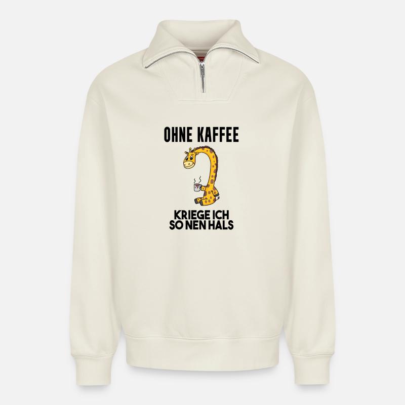 Kaffee Spruch lustig - Relaxed Unisex Organic Half Zip Sweatshirt – von SPREAD - Naturweiß