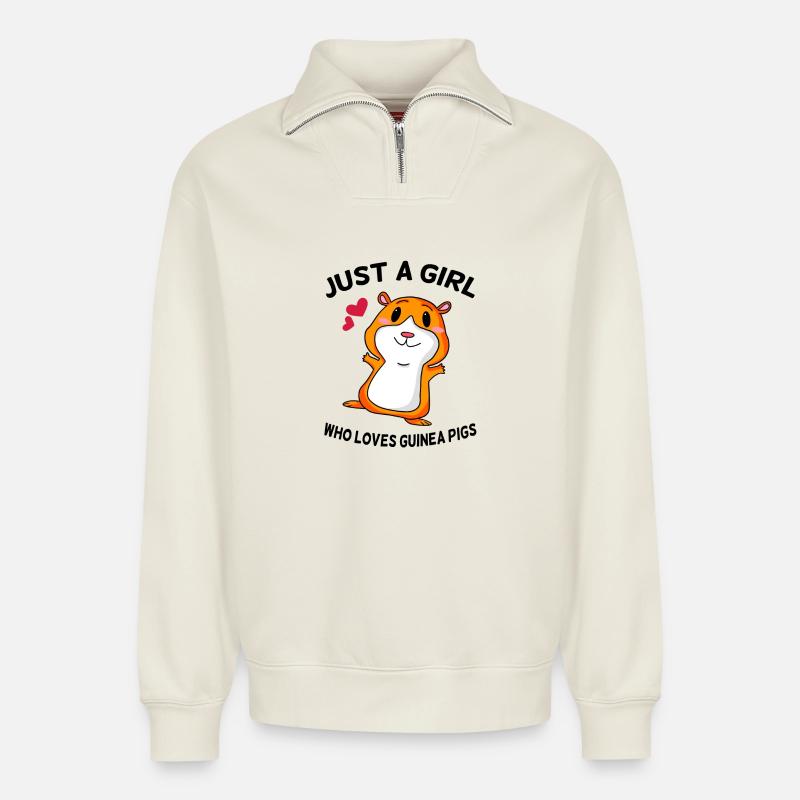 Meerschweinchen Spruch Mädchen - Relaxed Unisex Organic Half Zip Sweatshirt – von SPREAD - Naturweiß