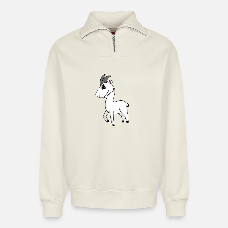 Ziege Kinder Motiv - Relaxed Unisex Organic Half Zip Sweatshirt – von SPREAD - Naturweiß