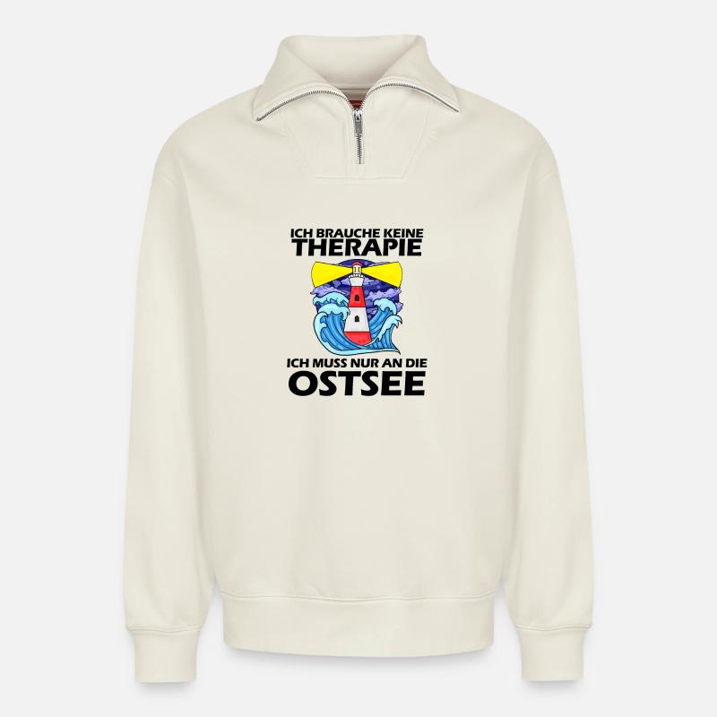 Ostsee Urlaub - Relaxed Unisex Organic Half Zip Sweatshirt – von SPREAD - Naturweiß