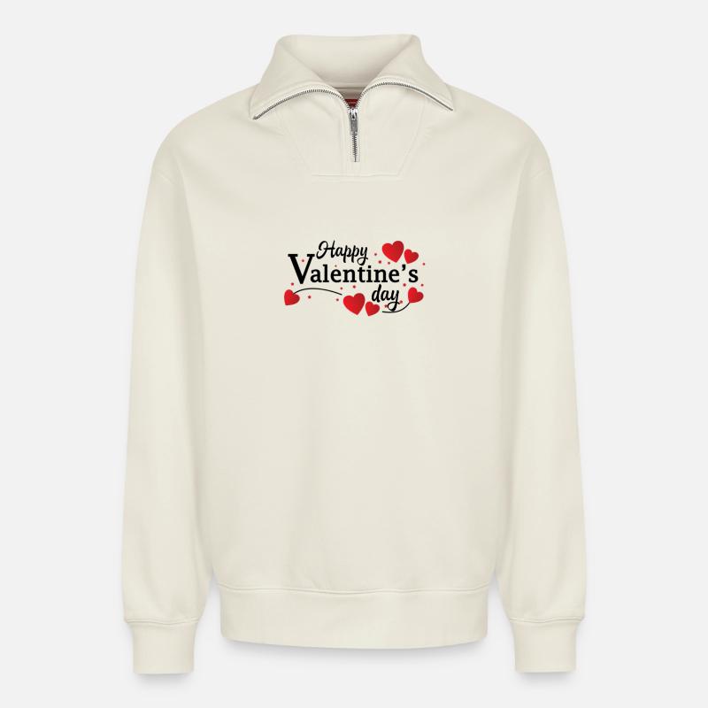 Saint-Valentin, Saint-Valentin, Saint-Valentin - Sweat unisexe décontracté en coton biologique à demi-zip – de SPREAD - blanc cassé