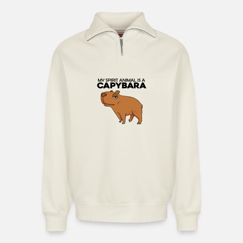 Capybara Capybara Cadeau - Sweat unisexe décontracté en coton biologique à demi-zip – de SPREAD - blanc cassé