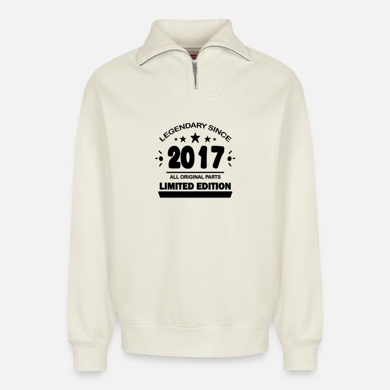 2017 - Promotion 2017 - Sweat unisexe décontracté en coton biologique à demi-zip – de SPREAD - blanc cassé
