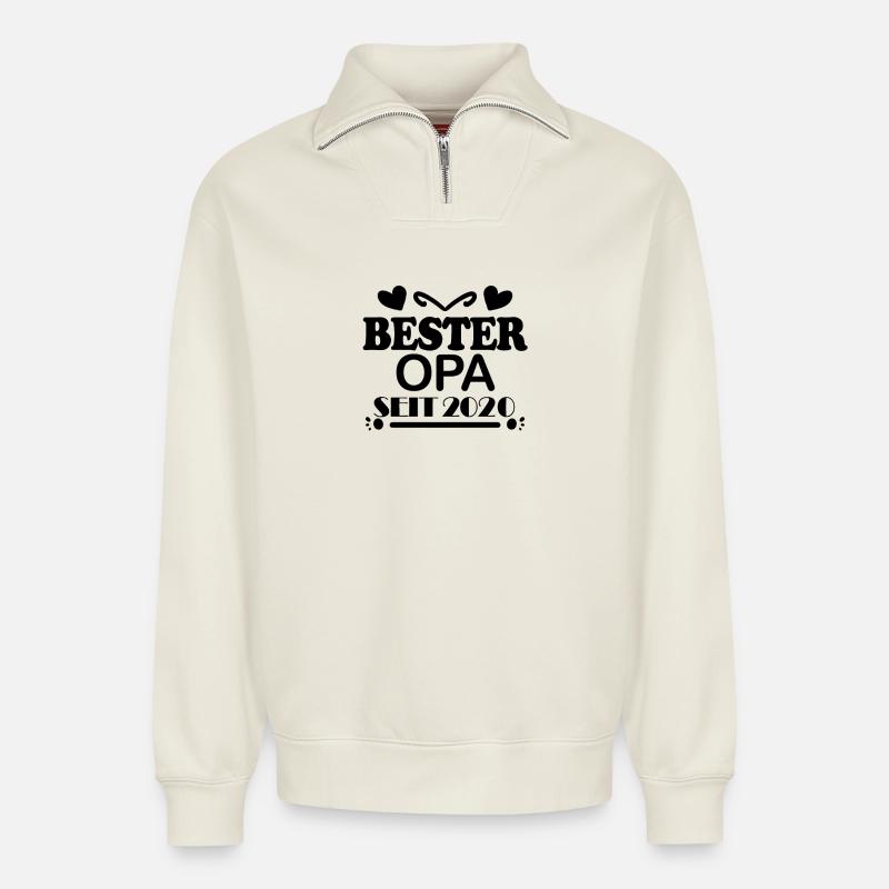 Bester Opa seit 2020 - Relaxed Unisex Organic Half Zip Sweatshirt – von SPREAD - Naturweiß
