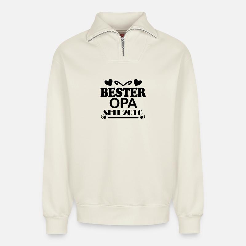 Bester Opa seit 2016 - Relaxed Unisex Organic Half Zip Sweatshirt – von SPREAD - Naturweiß