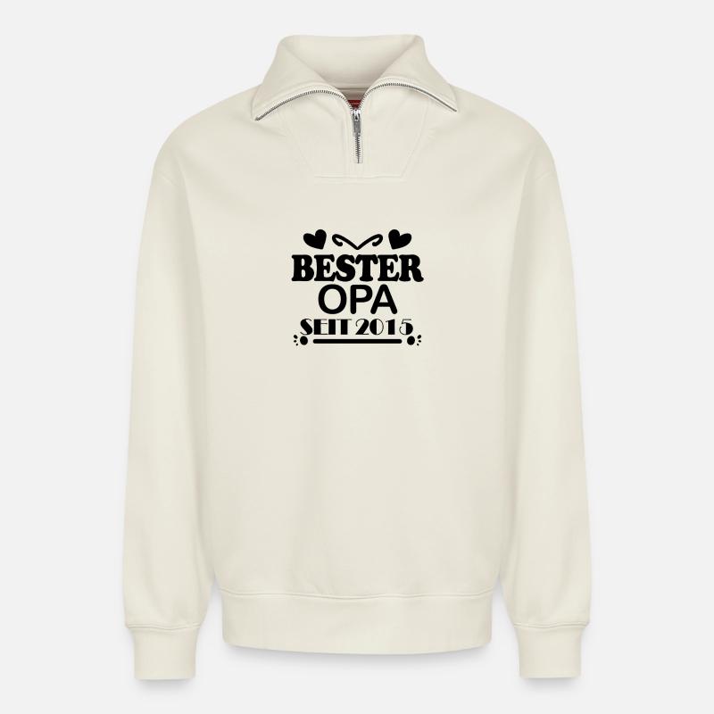 Bester Opa seit 2015 - Relaxed Unisex Organic Half Zip Sweatshirt – von SPREAD - Naturweiß