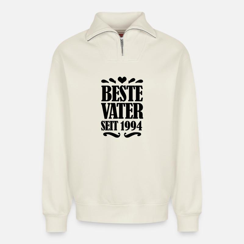 Bester Vater seit 1994 - Relaxed Unisex Organic Half Zip Sweatshirt – von SPREAD - Naturweiß