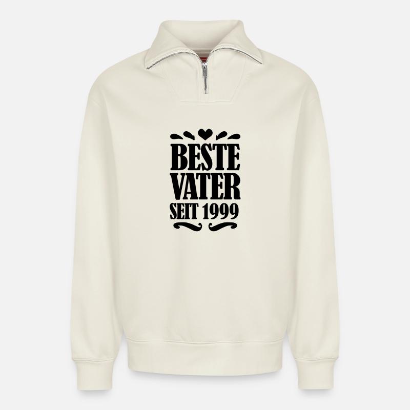Bester Vater seit 1999 - Relaxed Unisex Organic Half Zip Sweatshirt – von SPREAD - Naturweiß