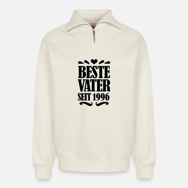 Bester Vater seit 1996 - Relaxed Unisex Organic Half Zip Sweatshirt – von SPREAD - Naturweiß