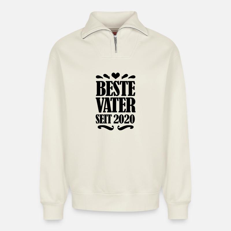 Bester Vater seit 2020 - Relaxed Unisex Organic Half Zip Sweatshirt – von SPREAD - Naturweiß