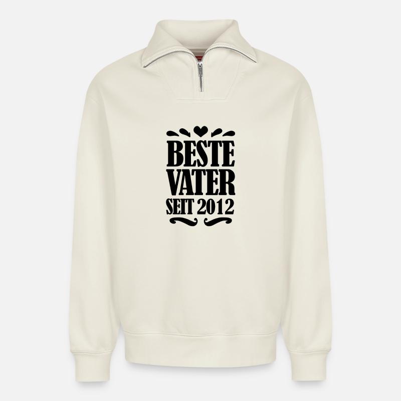 Bester Vater seit 2012 - Relaxed Unisex Organic Half Zip Sweatshirt – von SPREAD - Naturweiß
