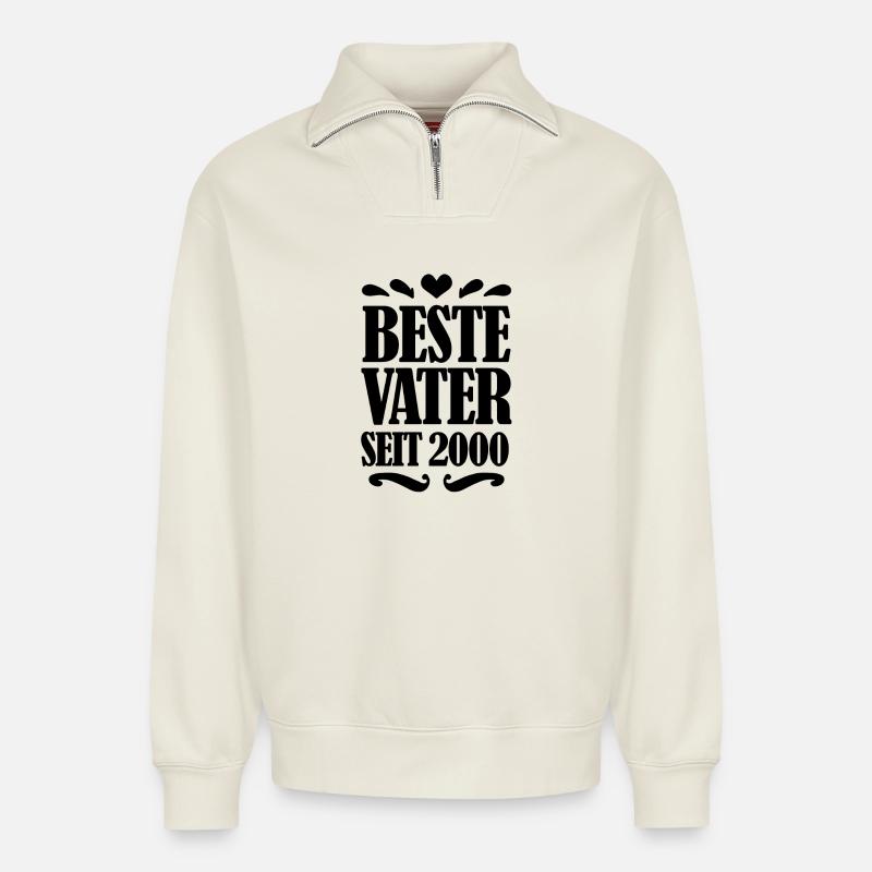 Bester Vater seit 2000 - Relaxed Unisex Organic Half Zip Sweatshirt – von SPREAD - Naturweiß