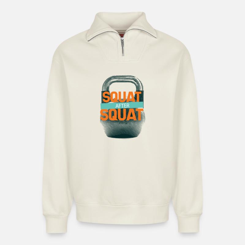 Kettlebell Squat Workout - Relaxed Unisex Organic Half Zip Sweatshirt – by SPREAD - off white