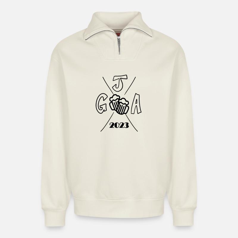 2023 Junggesellenabschied Bier - Relaxed Unisex Organic Half Zip Sweatshirt – von SPREAD - Naturweiß
