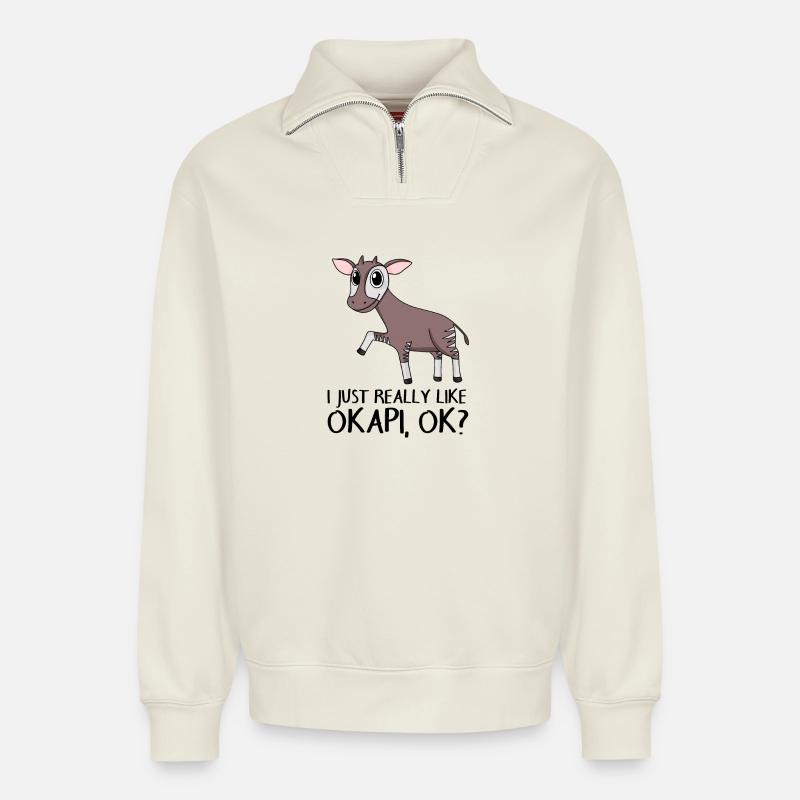 Okapi - Relaxed Unisex Organic Half Zip Sweatshirt – von SPREAD - Naturweiß
