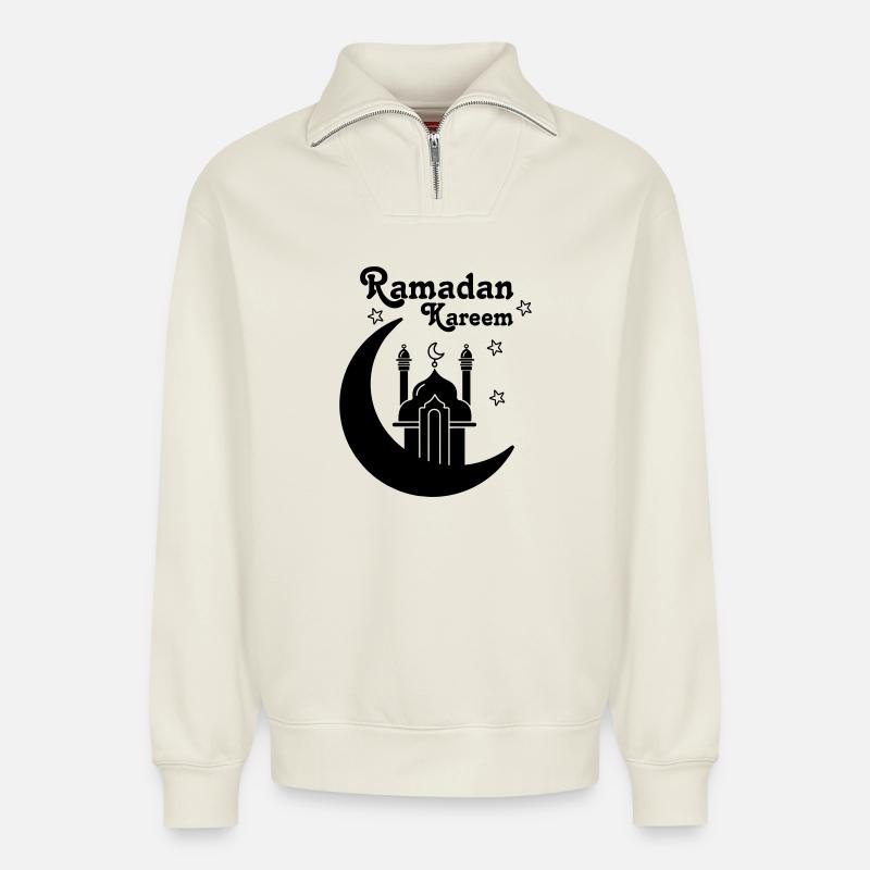 Ramadan Kareem mosque - Relaxed Unisex Organic Half Zip Sweatshirt – by SPREAD - off white