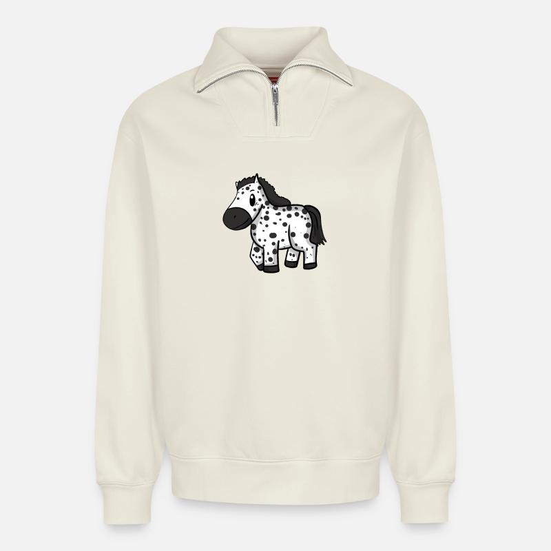 Pferd - Relaxed Unisex Organic Half Zip Sweatshirt – von SPREAD - Naturweiß