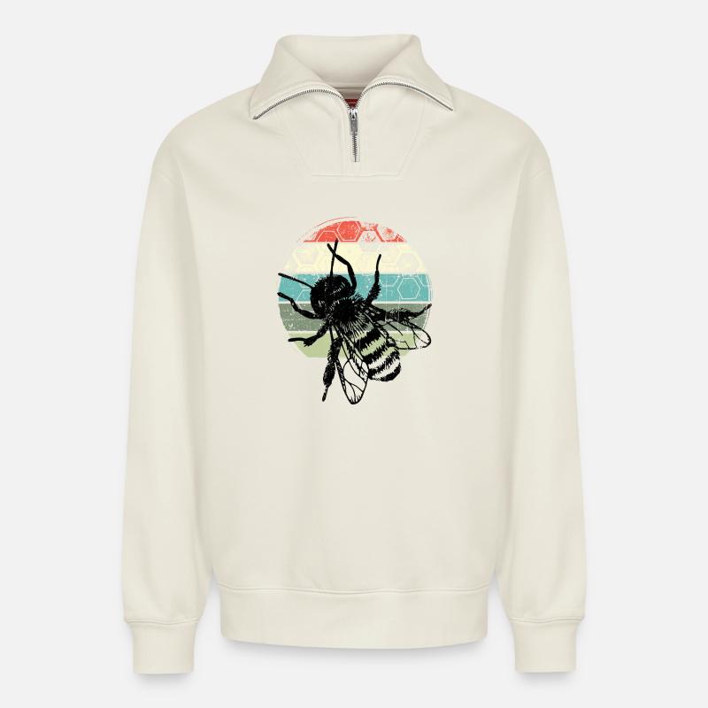 Retro Mosquito Circle - Relaxed Unisex Organic Half Zip Sweatshirt – von SPREAD - Naturweiß