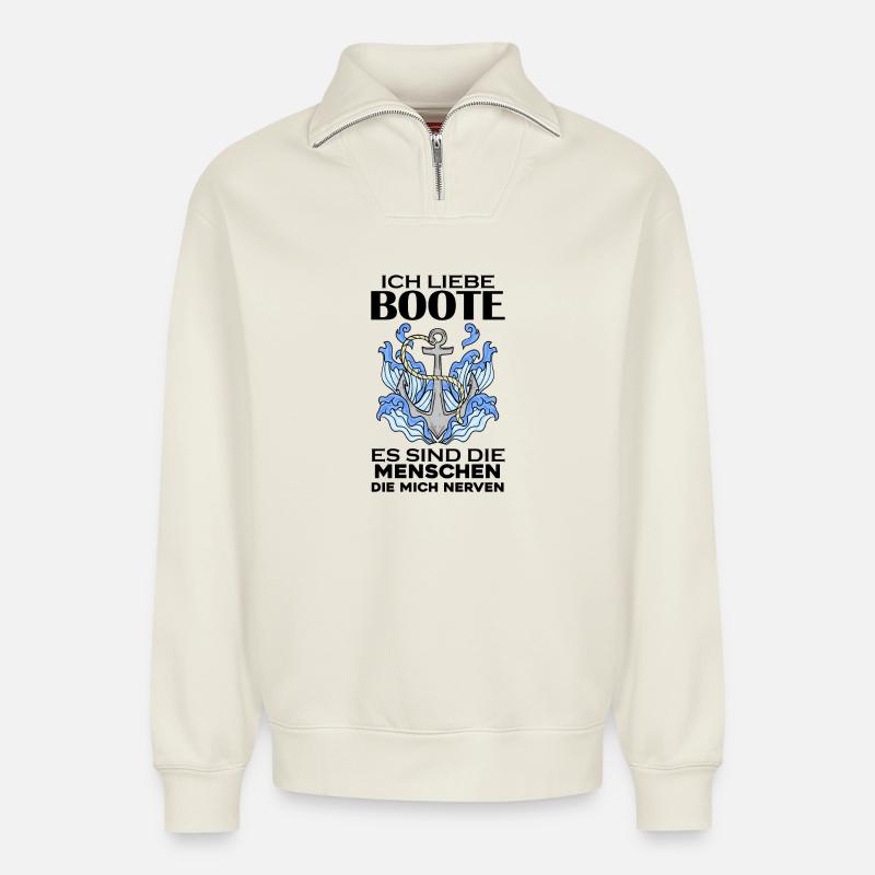 Boote Motorboot Boot - Relaxed Unisex Organic Half Zip Sweatshirt – von SPREAD - Naturweiß
