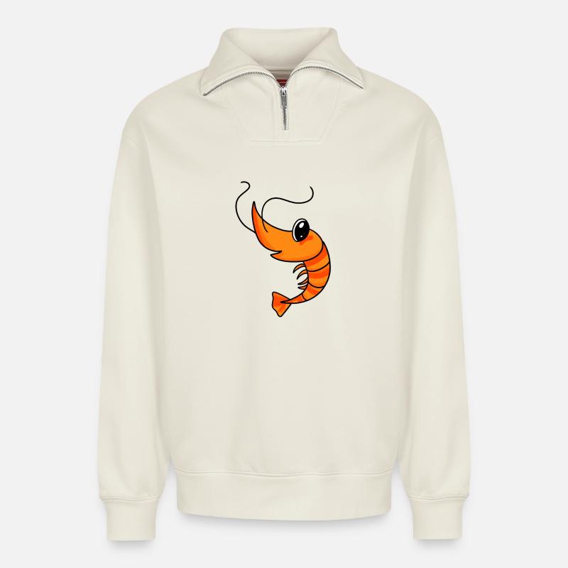 Crevettes - Sweat unisexe décontracté en coton biologique à demi-zip – de SPREAD - blanc cassé