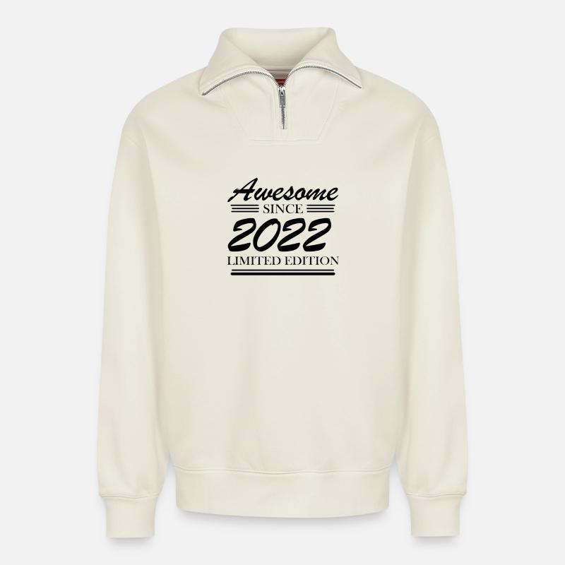 2022 - Sweat unisexe décontracté en coton biologique à demi-zip – de SPREAD - blanc cassé