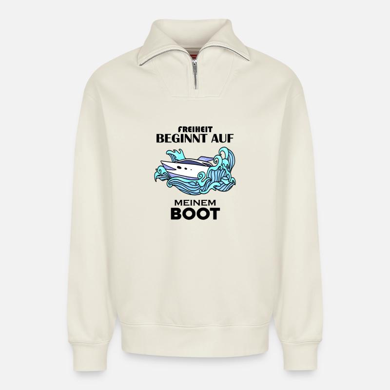 Boote Motorboot - Relaxed Unisex Organic Half Zip Sweatshirt – von SPREAD - Naturweiß