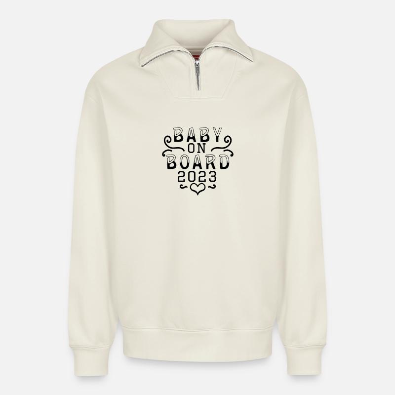 Schwanger 2023 - Relaxed Unisex Organic Half Zip Sweatshirt – von SPREAD - Naturweiß