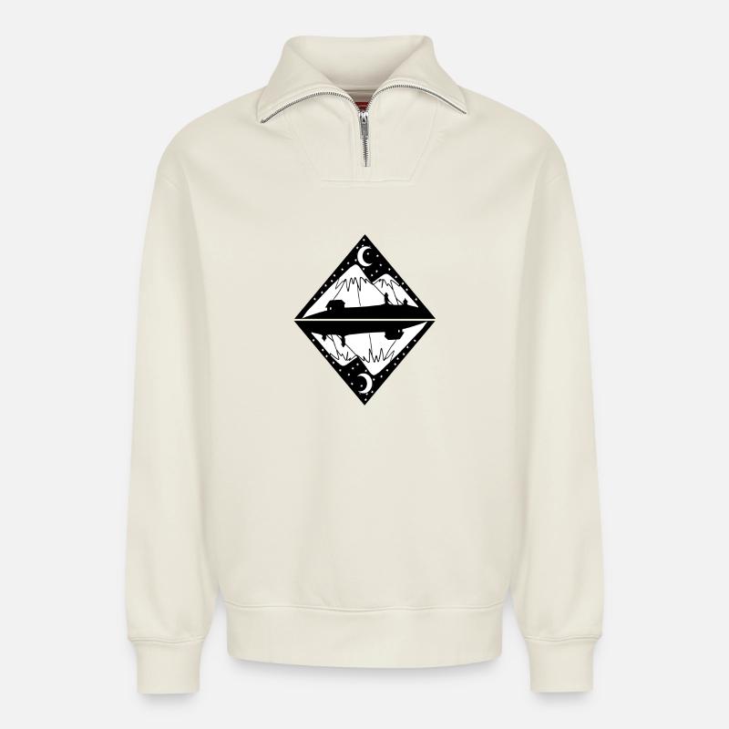 Mountain Mountains Mountain Peaks Peaks - Relaxed Unisex Organic Half Zip Sweatshirt – by SPREAD - off white