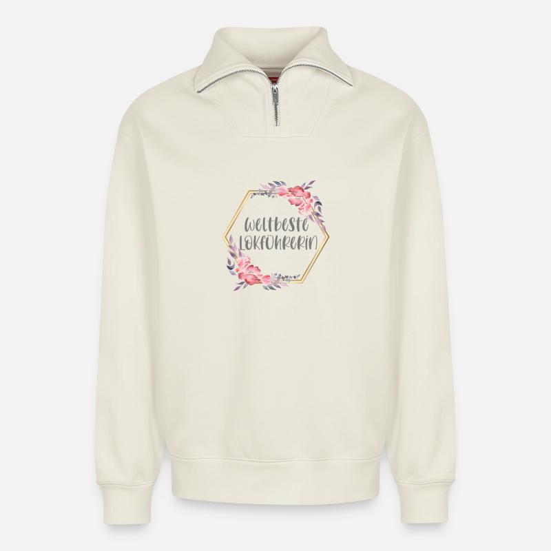 Weltbeste Lokführerin Zug Beruf Geschenk - Relaxed Unisex Organic Half Zip Sweatshirt – von SPREAD - Naturweiß
