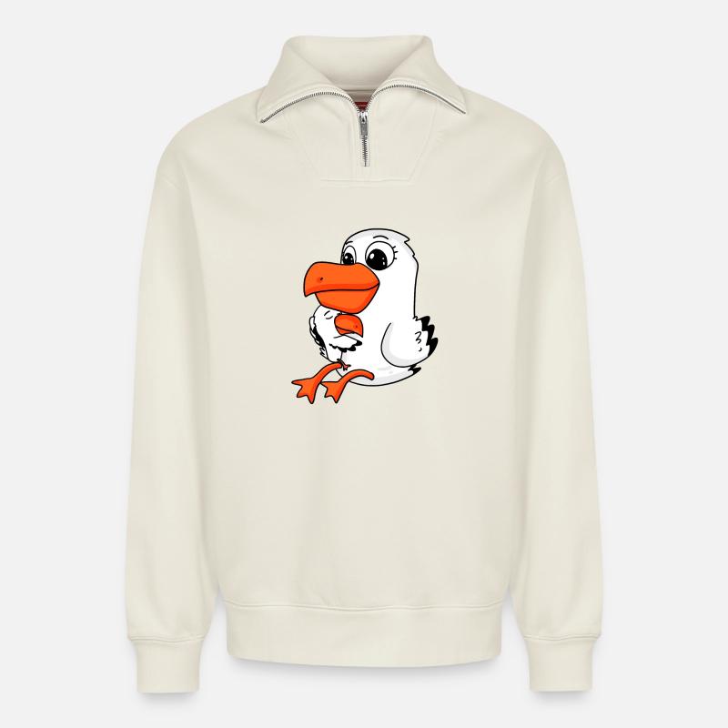 Möwe Familie - Möwe mit Baby - Relaxed Unisex Organic Half Zip Sweatshirt – von SPREAD - Naturweiß