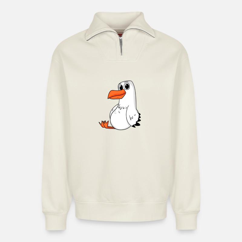 Möwe - Relaxed Unisex Organic Half Zip Sweatshirt – von SPREAD - Naturweiß