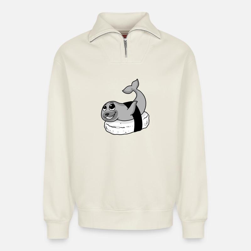 Sushi - Relaxed Unisex Organic Half Zip Sweatshirt – von SPREAD - Naturweiß